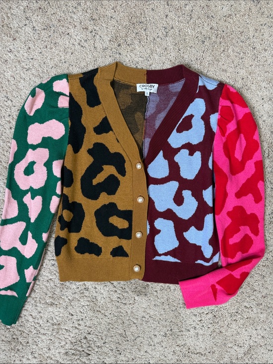 crosby. Sweaters - Crosby Multi-Color Leopard Patchwork Cardigan Sweater S